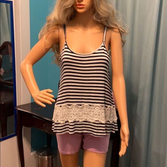 Xhilaration Tops - Xhilaration large tank top black & white with lace